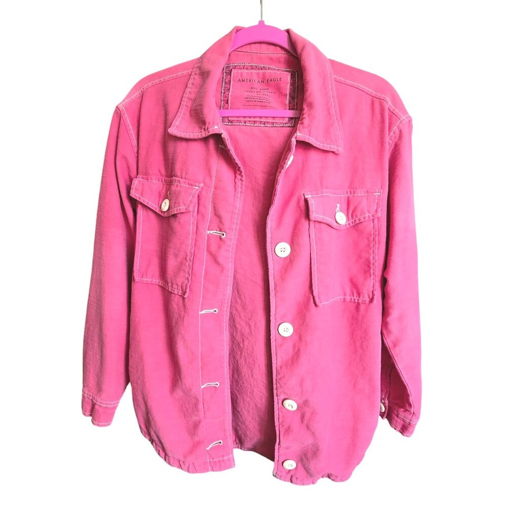 American Eagle Womens Pink Button-Up Jacket XS Cotton Casual JJ3983